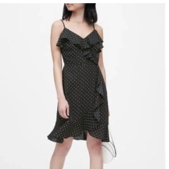 Banana Republic Polka Dot mini  ruffle dress black & white size 6 festival party - Picture 1 of 10